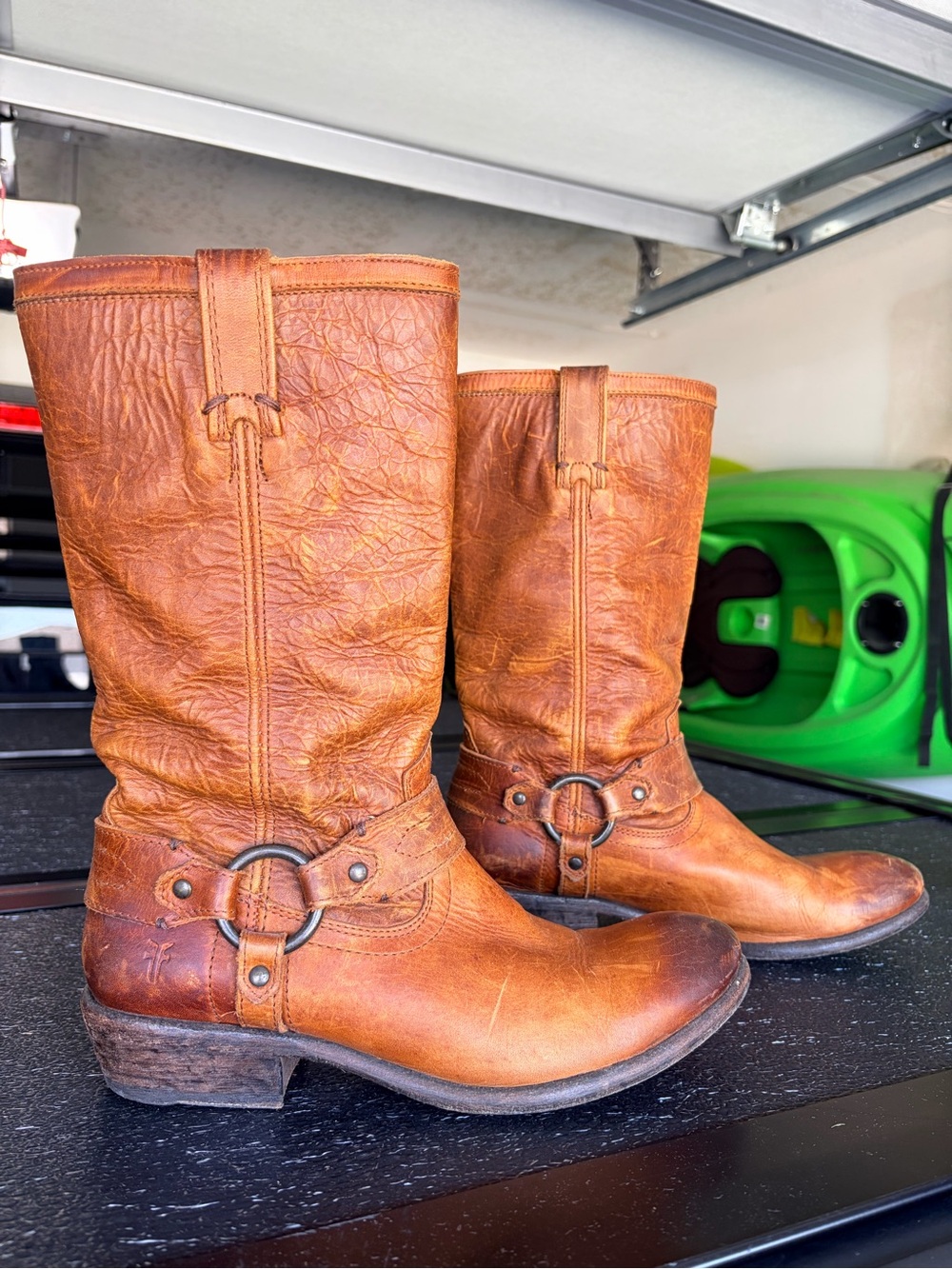 Frye Brown Leather Harness Boots - Cognac Tan